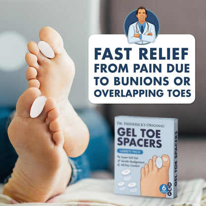 Dr. Frederick's Original Gel Toe Separators - 6 ct - Soft Spacers for Bunions, Overlapping Toes & Pain Relief - Variety Pack - Includes Small/Medium/Large Foot Pain Dr. Frederick's Original 