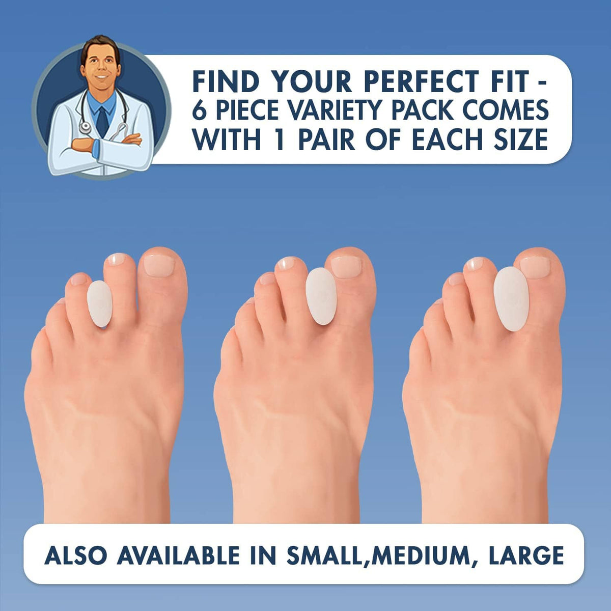 Dr. Frederick&#39;s Original Gel Toe Separators - 6 ct - Soft Spacers for Bunions, Overlapping Toes &amp; Pain Relief - Variety Pack - Includes Small/Medium/Large Foot Pain Dr. Frederick&#39;s Original 