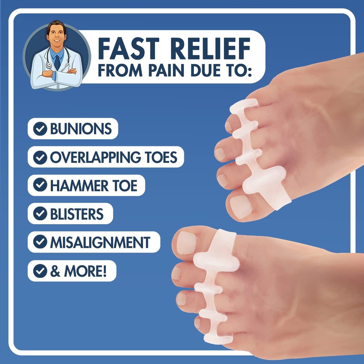 Dr. Frederick&#39;s Original Gel Toe Spreaders - 2 ct - Soft Toe Spacers for Bunions &amp; Overlapping Toes - Pain Relief Orthotic for Men &amp; Women - One Size Foot Pain Dr. Frederick&#39;s Original 