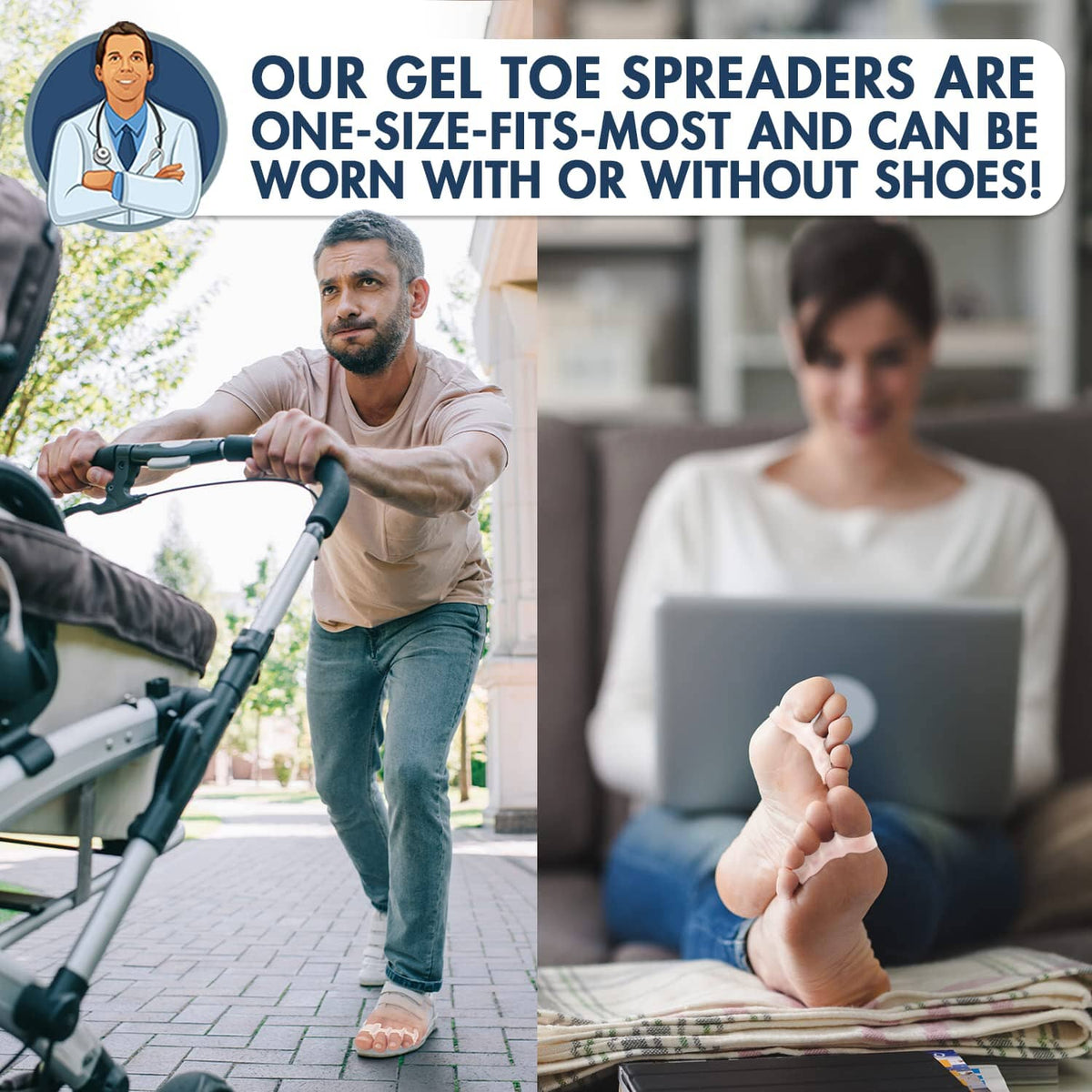 Dr. Frederick&#39;s Original Gel Toe Spreaders - 2 ct - Soft Toe Spacers for Bunions &amp; Overlapping Toes - Pain Relief Orthotic for Men &amp; Women - One Size Foot Pain Dr. Frederick&#39;s Original 