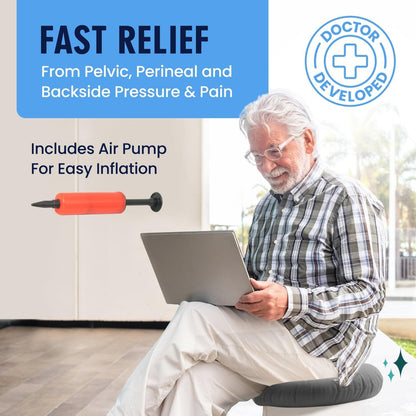 Dr. Frederick's Original Donut Pillow - 18" Inflatable Donut Cushion for Tailbone Pain Relief - Donut Pillow Seat Cushion for Hemorrhoids, Bed Sores, Prostatitis - Gray Flannel & Vinyl Back Pain Dr. Frederick's Original 