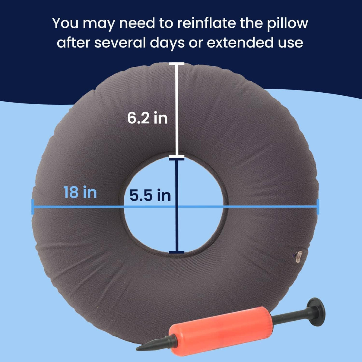 Dr. Frederick&#39;s Original Donut Pillow - 18&quot; Inflatable Donut Cushion for Tailbone Pain Relief - Donut Pillow Seat Cushion for Hemorrhoids, Bed Sores, Prostatitis - Gray Flannel &amp; Vinyl Back Pain Dr. Frederick&#39;s Original 