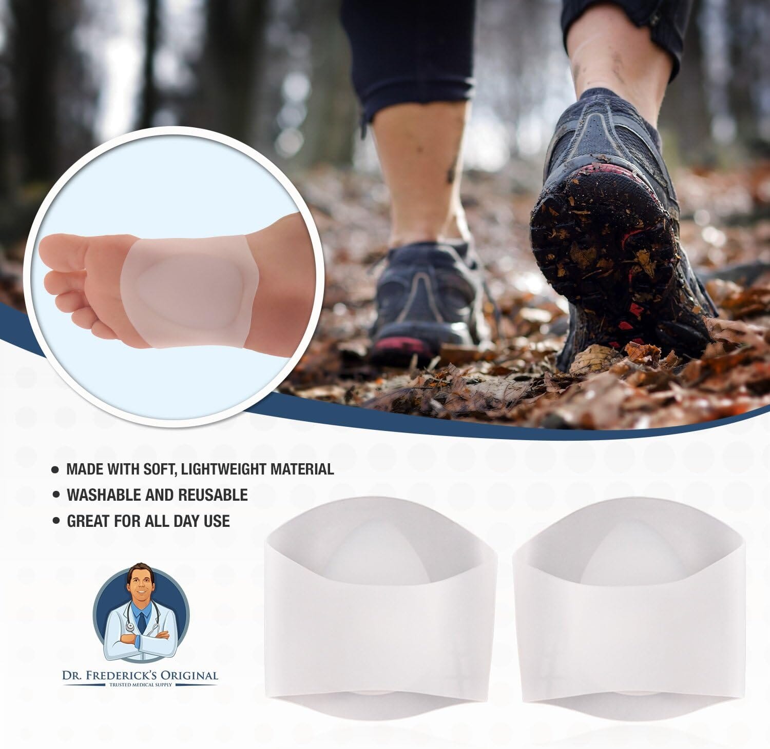 Dr. Frederick's Original Arch Support Gel Sleeves - 2 ct - Relief for Plantar Fasciitis & Flat Feet - Men & Women - Large W8-14 | M6-13 Foot Pain Dr. Frederick's Original 