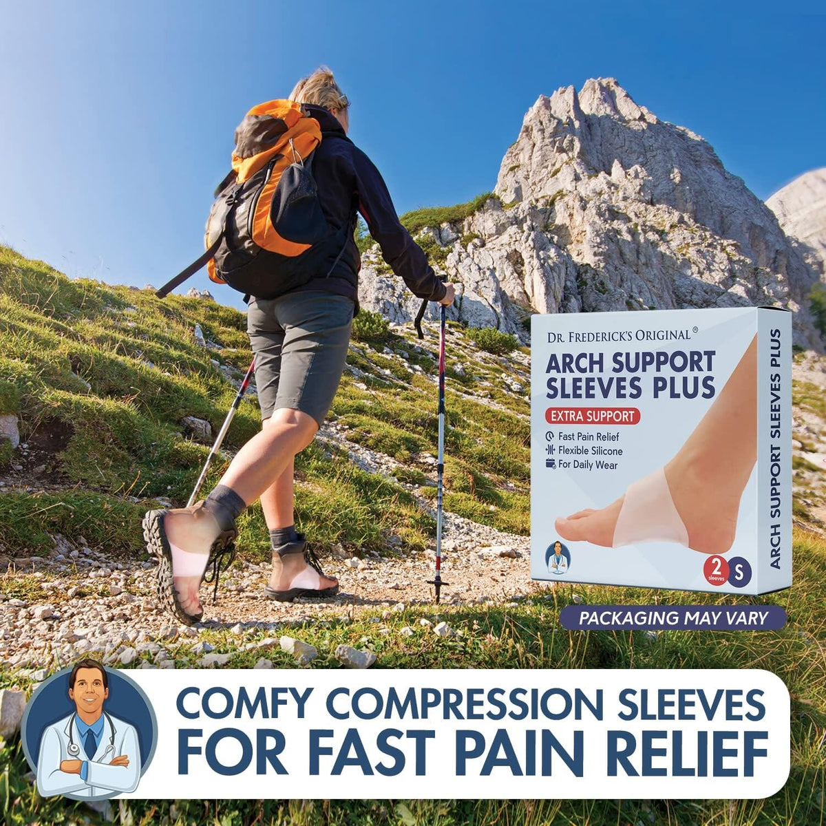Dr. Frederick&#39;s Original Arch Support Sleeves Plus - 2 ct - Relief for Flat Feet &amp; Arch Pain - Orthotic Support for Men &amp; Women Foot Pain Dr. Frederick&#39;s Original 