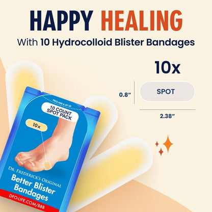 Dr. Frederick's Original Better Blister™ Bandages - 10 ct - Water-Resistant - 40% More Cushioning - Hydrocolloid Pads for Foot Protection & Recovery - Blister Relief Pads - Spot Pack Foot Pain Dr. Frederick's Original 