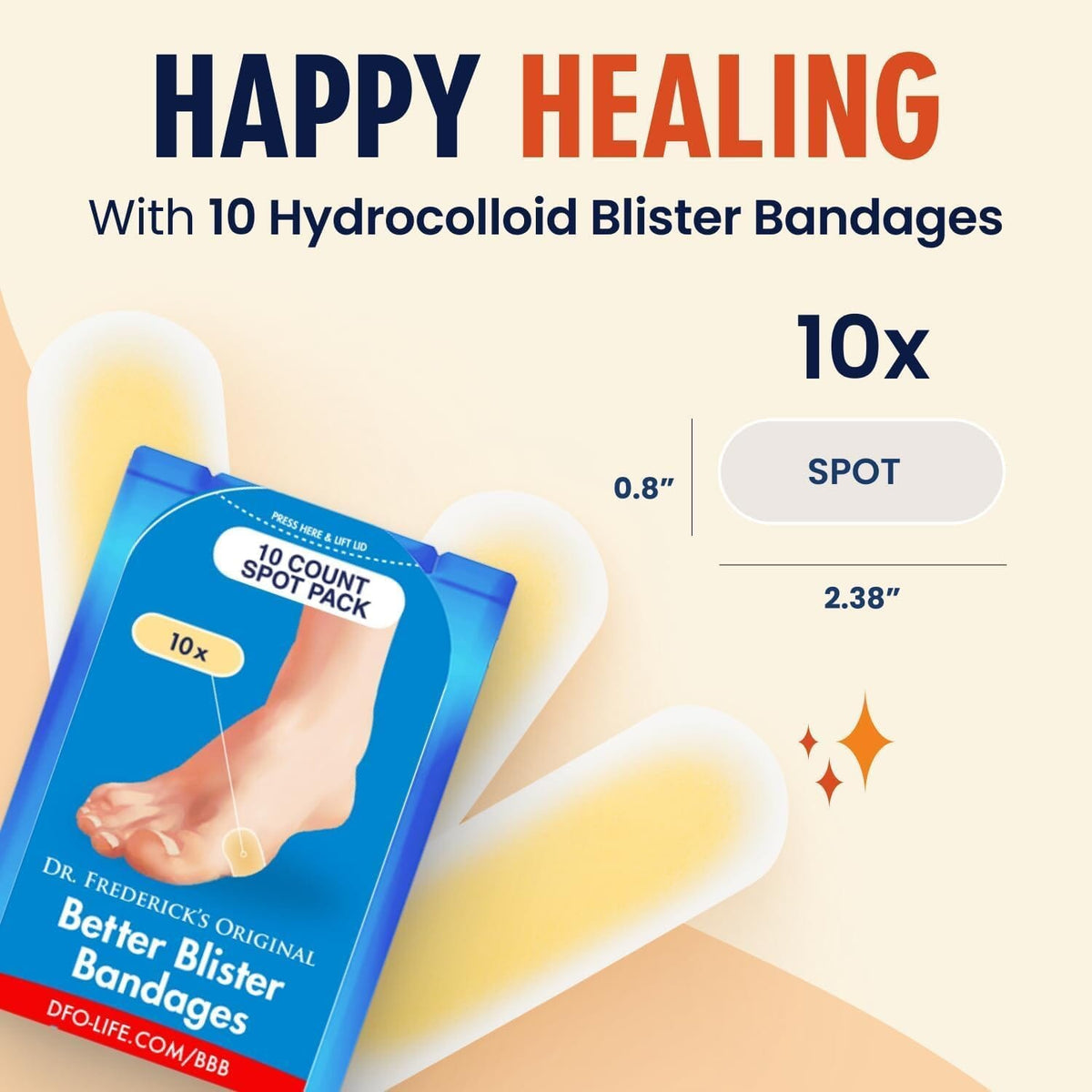 Dr. Frederick&#39;s Original Better Blister™ Bandages - 10 ct - Water-Resistant - 40% More Cushioning - Hydrocolloid Pads for Foot Protection &amp; Recovery - Blister Relief Pads - Spot Pack Foot Pain Dr. Frederick&#39;s Original 