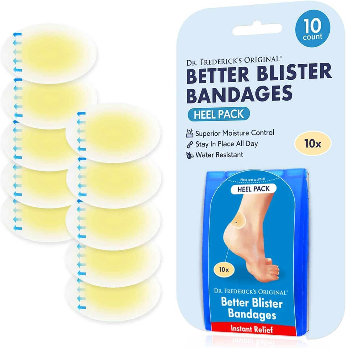 Dr. Frederick&#39;s Original Better Blister™ Bandages - 10 ct - Water-Resistant - 40% More Cushioning - Hydrocolloid Pads for Foot &amp; Heel Protection &amp; Recovery - Blister Relief Pads - Heel Pack Foot Pain Dr. Frederick&#39;s Original 