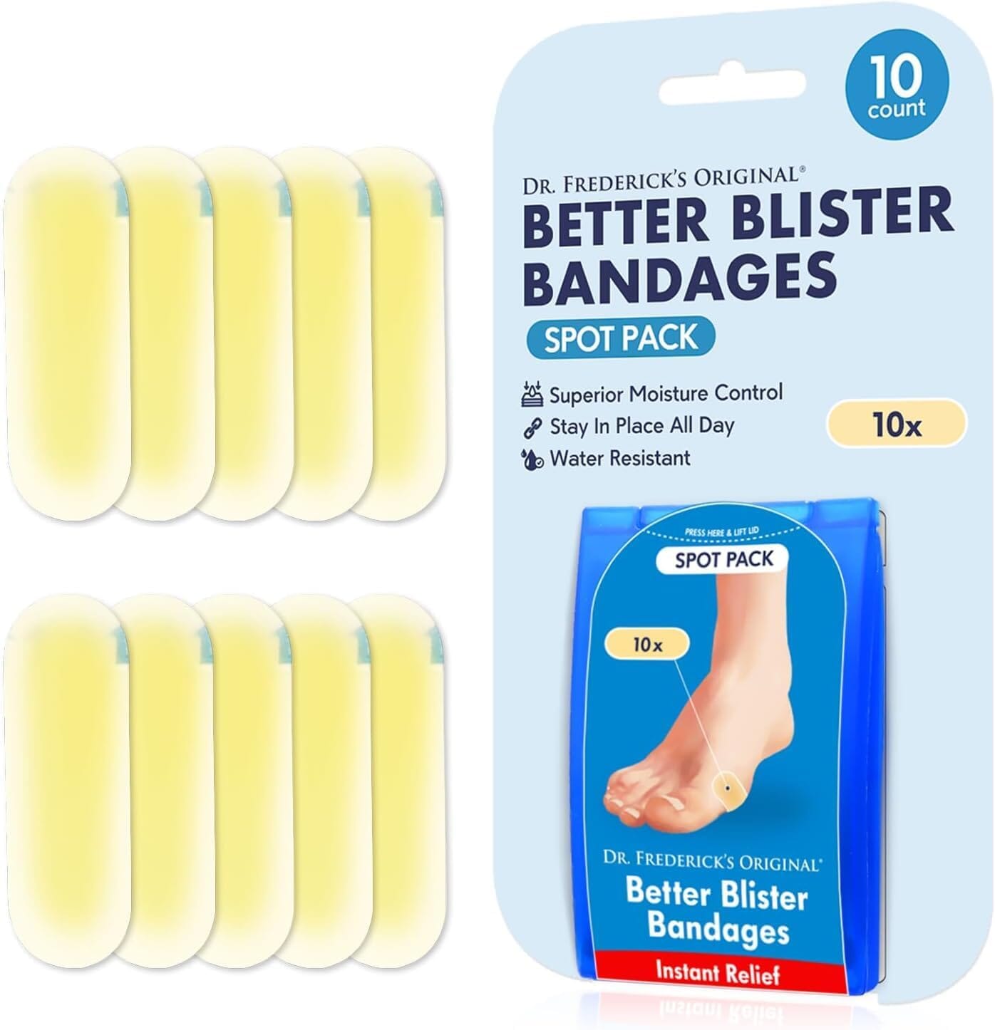 Dr. Frederick's Original Better Blister™ Bandages - 10 ct - Water-Resistant - 40% More Cushioning - Hydrocolloid Pads for Foot Protection & Recovery - Blister Relief Pads - Spot Pack Foot Pain Dr. Frederick's Original 