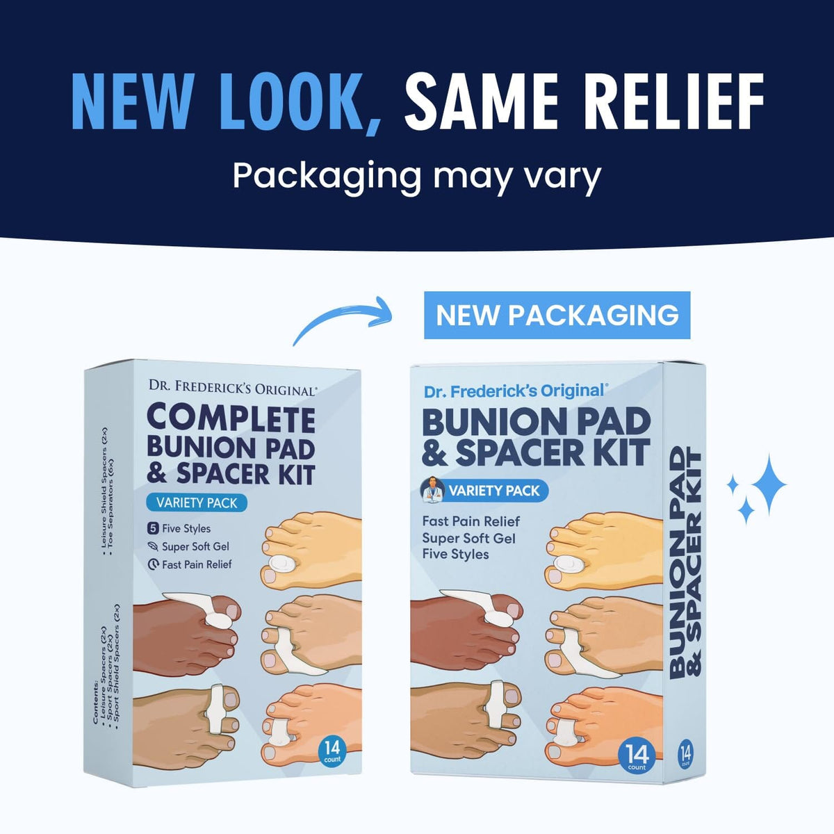 Dr. Frederick&#39;s Original 14-Piece Bunion Corrector Kit - Fast Relief for Bunions &amp; Overlapping Toes - For Men &amp; Women - Soft Gel Pads, Spacers, &amp; Separators - No Surgery Required Foot Pain Dr. Frederick&#39;s Original 
