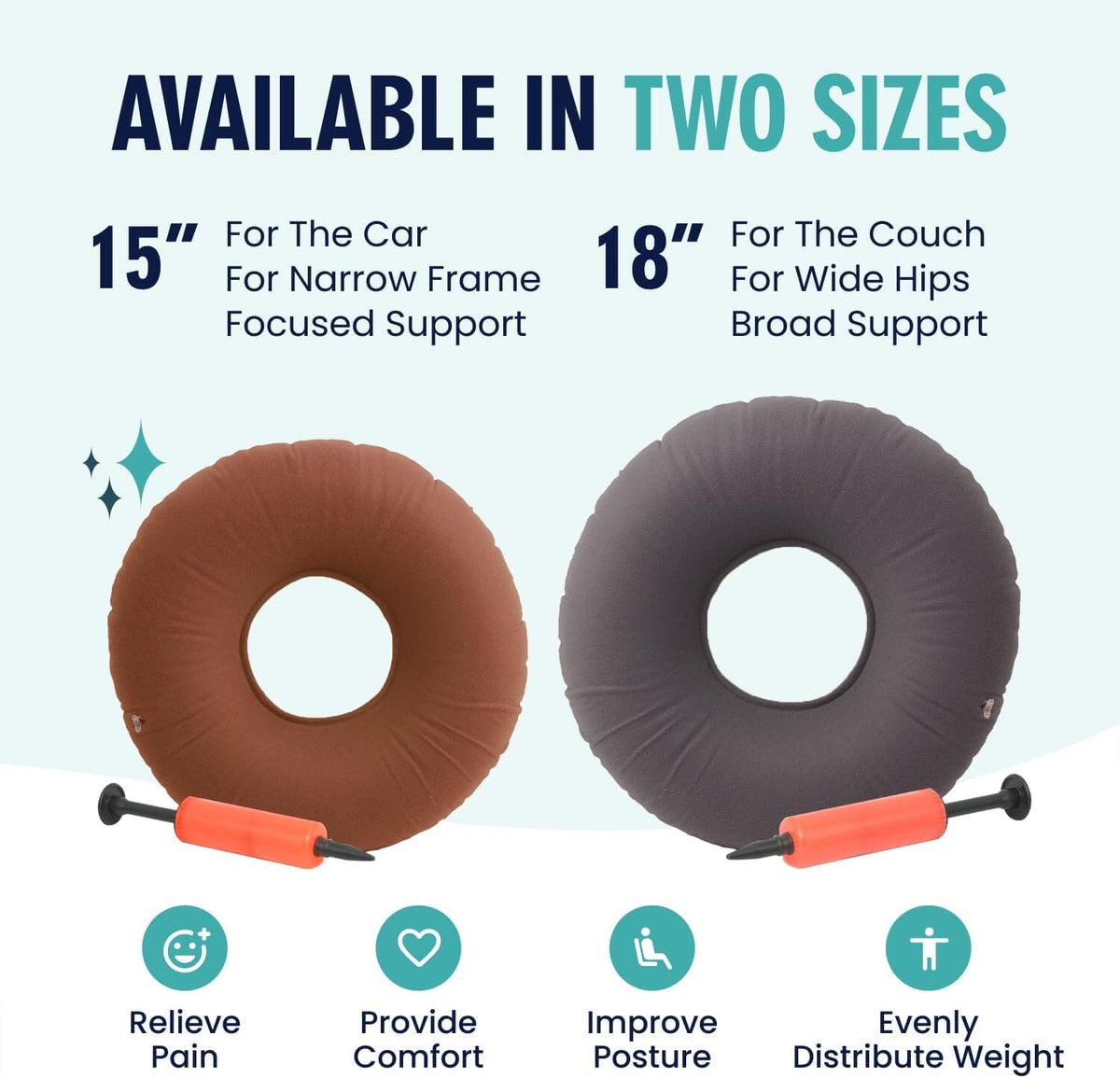 Dr. Frederick&#39;s Original Donut Pillow - 15&quot; Inflatable Donut Cushion for Tailbone Pain Relief - Seat Cushion for Hemorrhoids, Bed Sores, Prostatitis - Vinyl &amp; Flannel - Red Back Pain Dr. Frederick&#39;s Original 
