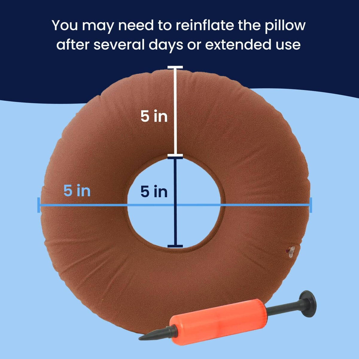 Dr. Frederick&#39;s Original Donut Pillow - 15&quot; Inflatable Donut Cushion for Tailbone Pain Relief - Seat Cushion for Hemorrhoids, Bed Sores, Prostatitis - Vinyl &amp; Flannel - Red Back Pain Dr. Frederick&#39;s Original 
