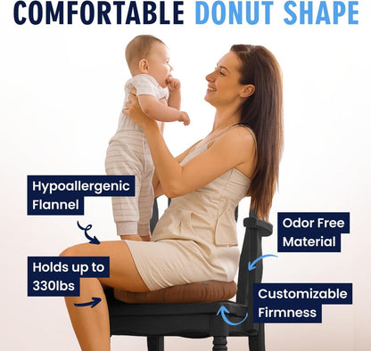 Dr. Frederick's Original Donut Pillow - 15" Inflatable Donut Cushion for Tailbone Pain Relief - Seat Cushion for Hemorrhoids, Bed Sores, Prostatitis - Vinyl & Flannel - Red Back Pain Dr. Frederick's Original 