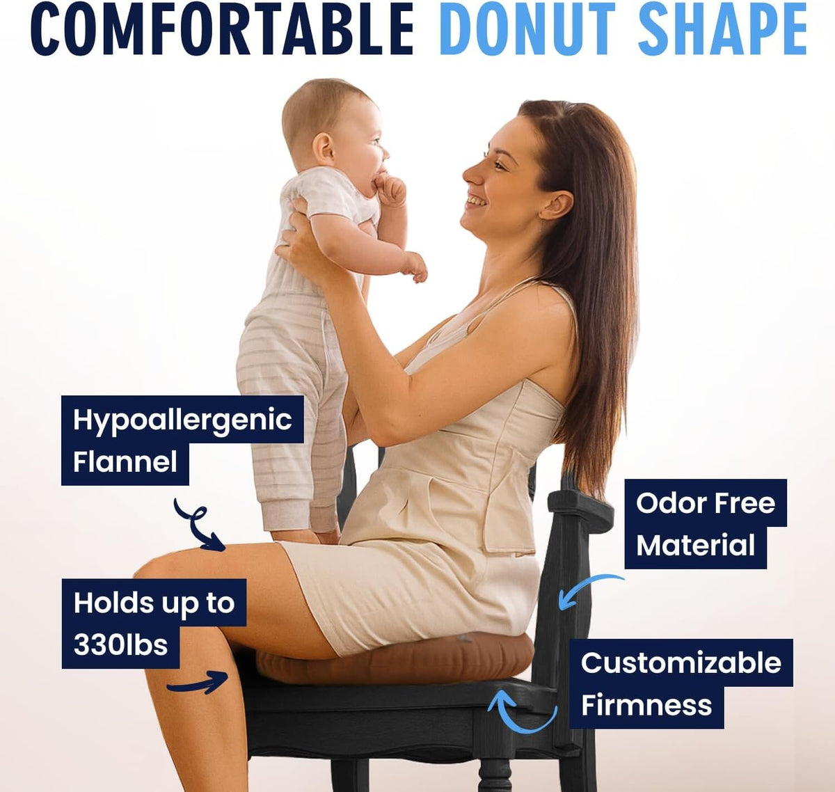 Dr. Frederick&#39;s Original Donut Pillow - 15&quot; Inflatable Donut Cushion for Tailbone Pain Relief - Seat Cushion for Hemorrhoids, Bed Sores, Prostatitis - Vinyl &amp; Flannel - Red Back Pain Dr. Frederick&#39;s Original 