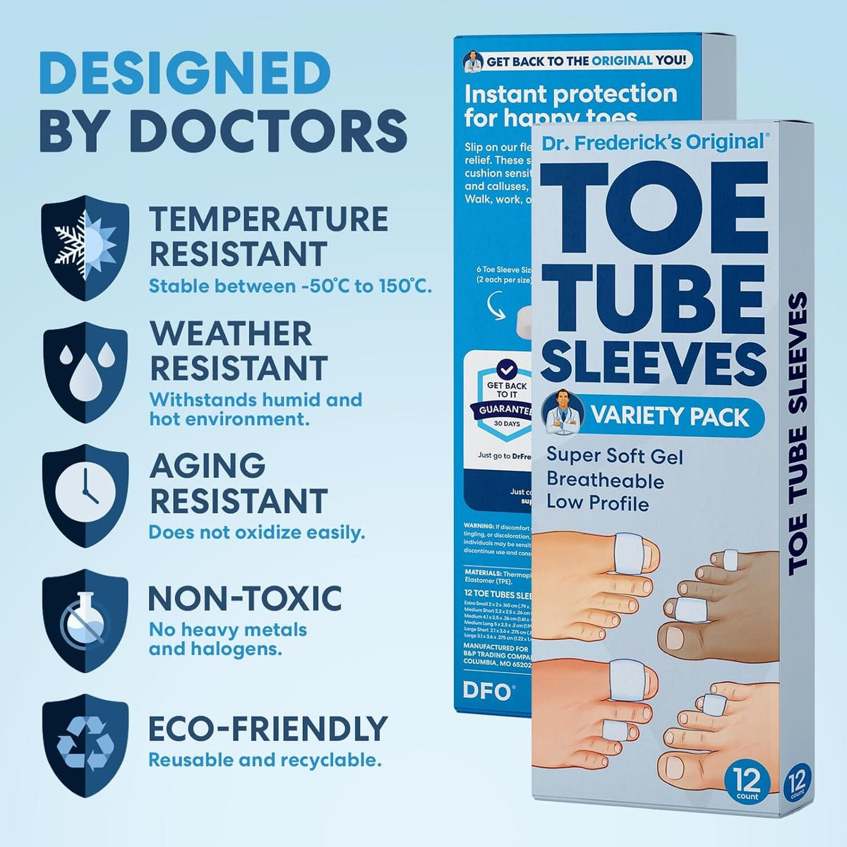 Dr. Frederick&#39;s Original Gel Toe Tubes 12 Piece Variety Pack - Small, Medium and Large Sizes - Toe Protectors &amp; Separators for Calluses - Blisters - Corns Foot Pain Dr. Frederick&#39;s Original 