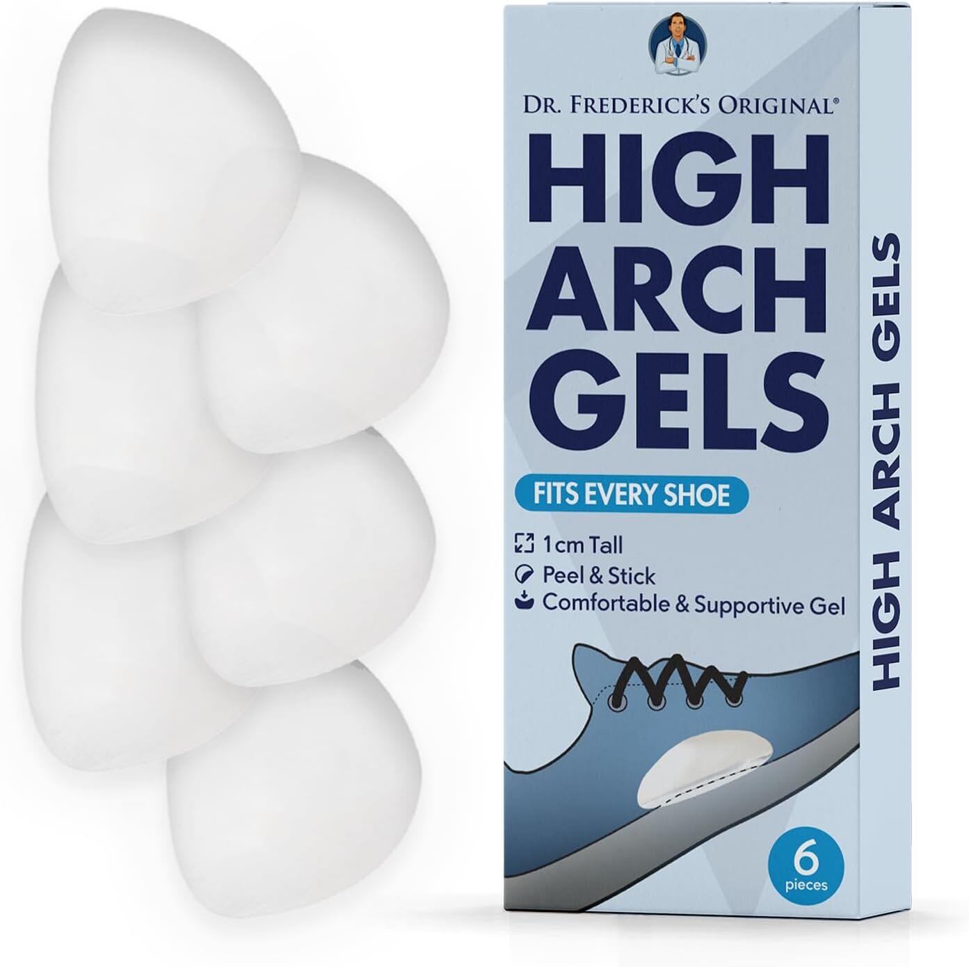 Dr. Frederick's Original Arch Support Insoles for Plantar Fasciitis Relief - 6Pcs - 1.10 cm Thick - High Arch Support Inserts for for Men & Women - Can be Worn with Shoes - PES Cavus Foot Pain Dr. Frederick's Original 