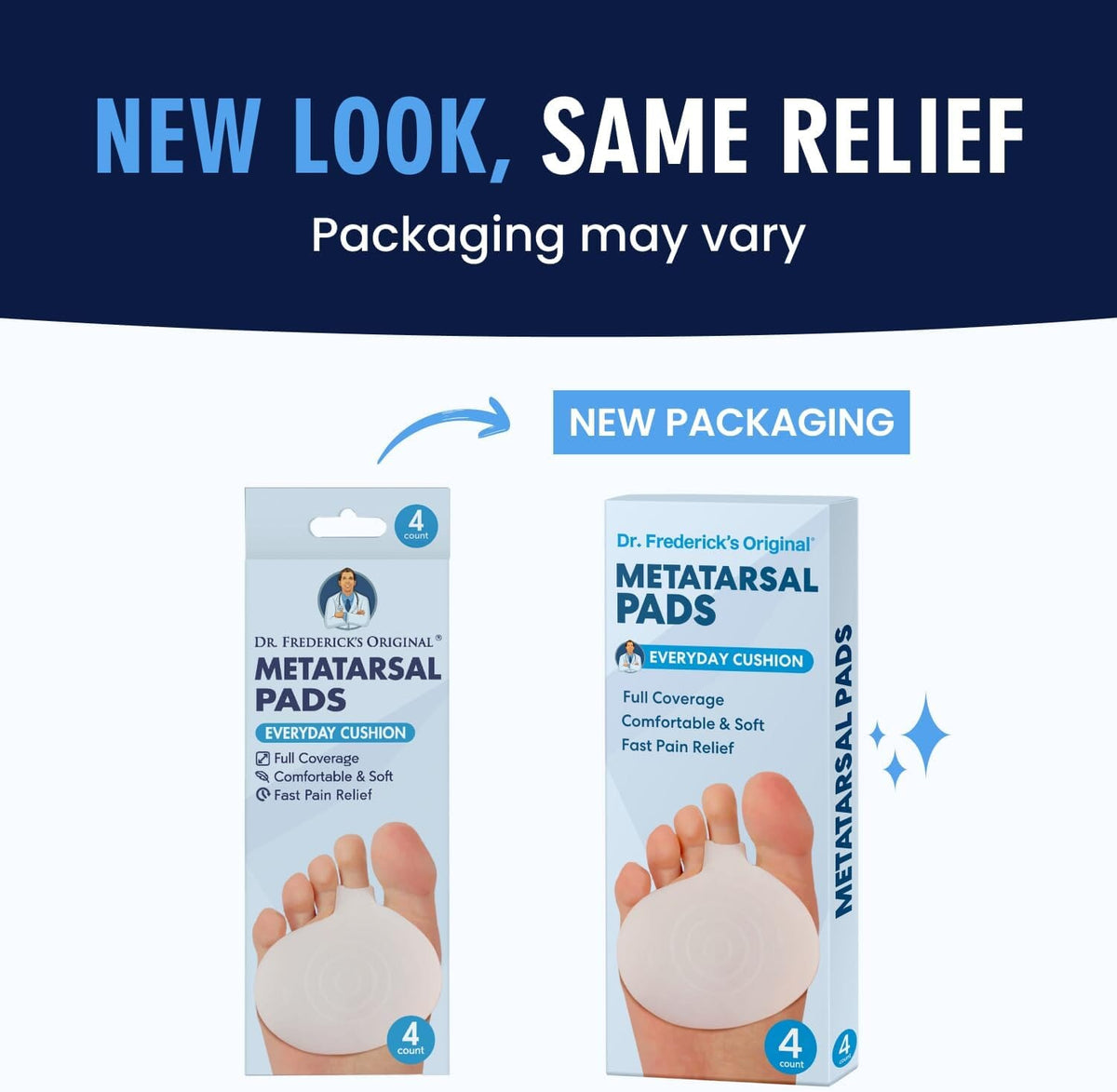 Dr. Frederick&#39;s Original Metatarsal Pads - 4 Pieces - Ball of Foot Cushions for Rapid Pain Relief - Gel Foot Pads - Shoe Inserts for Men and Women Foot Pain Dr. Frederick&#39;s Original 