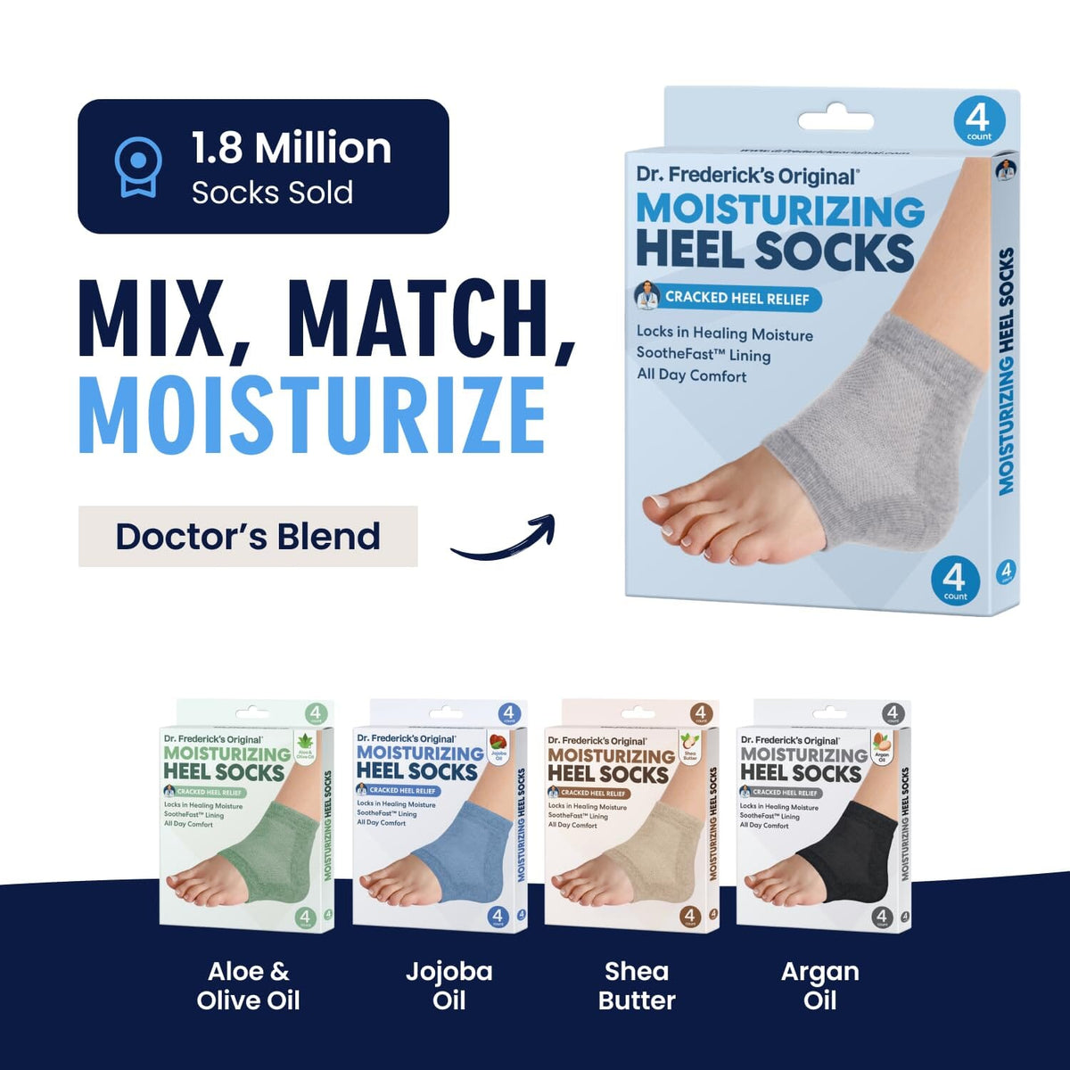 Dr. Frederick&#39;s Original Moisturizing Heel Socks for Cracked Heel Treatment - 2 Pairs - Stop Cracked Heels in Their Tracks Cracked Heel Dr. Frederick&#39;s Original 