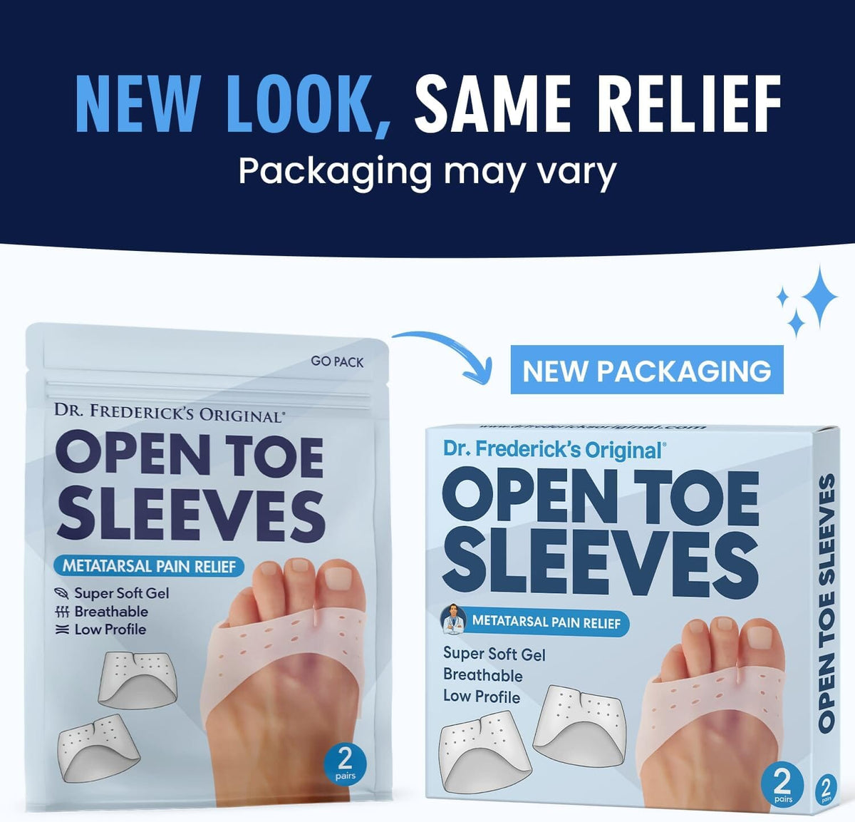Dr. Frederick&#39;s Original Open Toe Sleeves | Half Toe Sleeve Metatarsal Pads | 4 Pieces | Ball of Foot Cushions | Great for Calluses and Blisters | for Men and Women | Perfect for High Heel Shoes Foot Pain Dr. Frederick&#39;s Original 