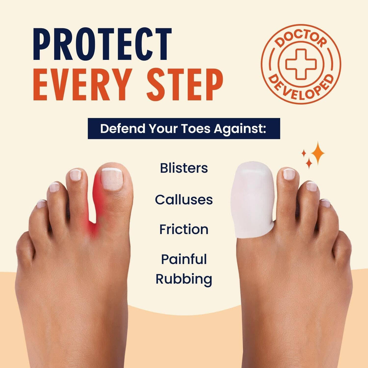 Dr. Frederick&#39;s Original Soft Gel Toe Protectors for Men &amp; Women - 6 ct - Toe Caps for Foot Pain Relief - Sleeves for Ingrown Toenails, Corns, Calluses, and Blisters - Large - White Foot Pain Dr. Frederick&#39;s Original 