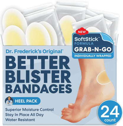 Dr. Frederick's Original SoftStick™ Better Blister™ Bandages - 24 ct - Extra Soft, Extra Stick - Grab-N-Go - Water Resistant Hydrocolloid Bandages for Blister Prevention - Variety Pack Foot Pain Dr. Frederick's Original Heel Pack 