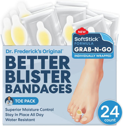 Dr. Frederick's Original SoftStick™ Better Blister™ Bandages - 24 ct - Extra Soft, Extra Stick - Grab-N-Go - Water Resistant Hydrocolloid Bandages for Blister Prevention - Variety Pack Foot Pain Dr. Frederick's Original Toe Pack 