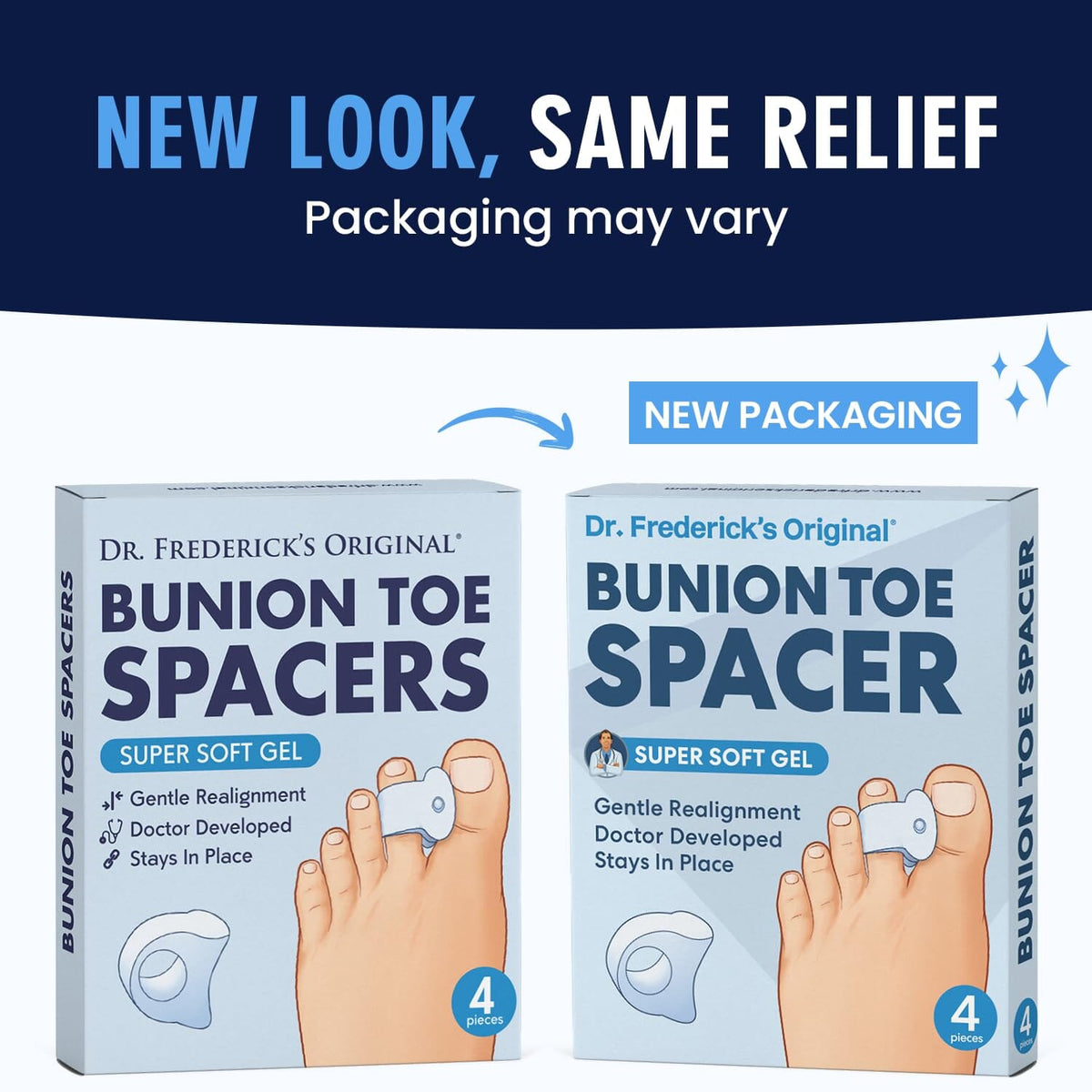 Dr. Frederick&#39;s Original Sport Bunion Pads - 4 ct - Temporary Bunion Corrector - Toe Separator Gel Cushion - Relief for Women &amp; Men Foot Pain Dr. Frederick&#39;s Original 