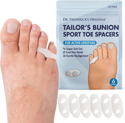 Dr. Frederick's Original Tailor's Bunion Sport Spacers - 6pcs - Soft Gel Tailor's Bunion Corrector - Pinky Toe Protection - Fast Bunionette Pain Relief for Men & Women - Prevent Toe Rubbing Foot Pain Dr. Frederick's Original 