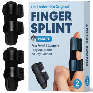 Padded trigger finger splint 2-pack with packaging and black splints