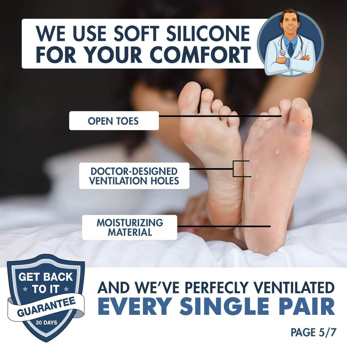 Dr. Frederick&#39;s Original Moisturizing Gel Socks - 4 Pieces - Prevents Dry Cracked Heels &amp; Cracked Feet - Day &amp; Night Socks - W4-10 | M5-8