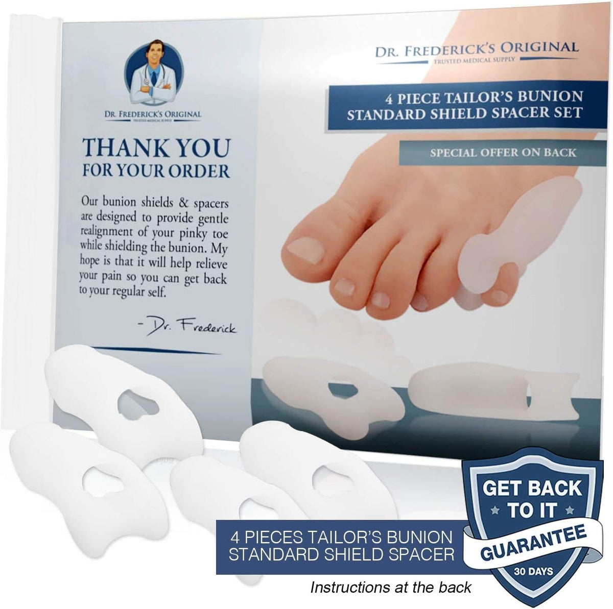 Dr. Frederick&#39;s Original Tailor&#39;s Bunion Shield Spacers - Soft Gel Bunionette Pads with Spacer - Bunion Pad Corrector - Fast Pain Relief for Men &amp; Women - 6 pc Pinky Toe Protection Foot Pain Dr. Frederick&#39;s Original 