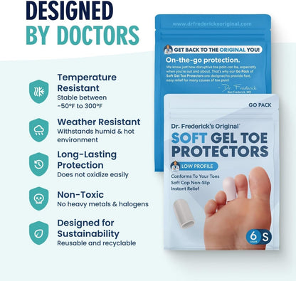Dr. Frederick's Original Soft Gel Toe Protectors for Men & Women - 6 ct - Toe Caps for Foot Pain Relief - Sleeves for Ingrown Toenails, Corns, Calluses, and Blisters - Small - White Foot Pain Dr. Frederick's Original 