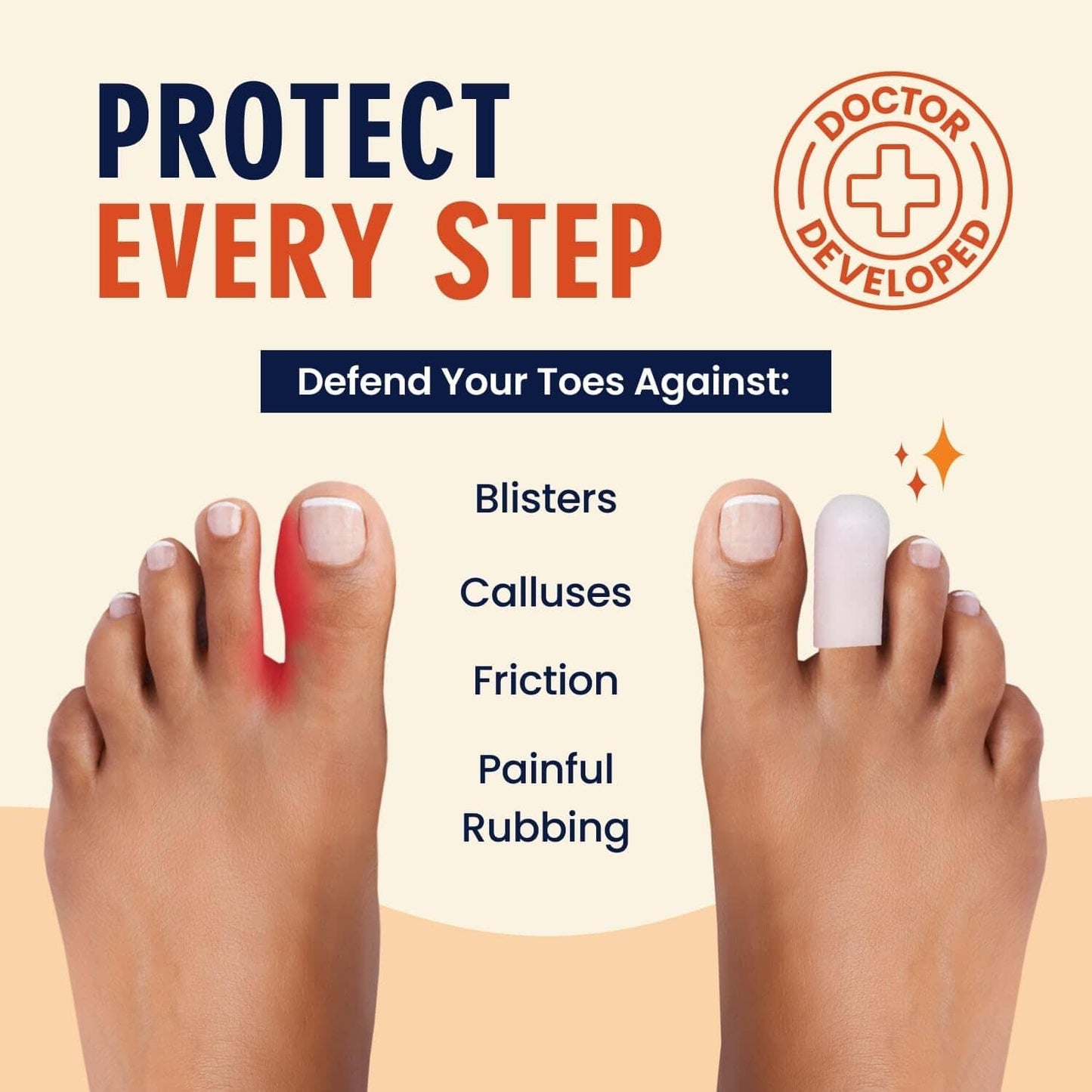 Dr. Frederick's Original Soft Gel Toe Protectors for Men & Women - 6 ct - Toe Caps for Foot Pain Relief - Sleeves for Ingrown Toenails, Corns, Calluses, and Blisters - Small - White Foot Pain Dr. Frederick's Original 