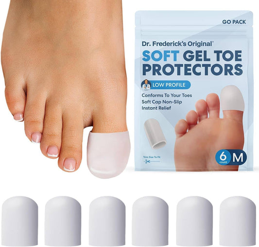 Dr. Frederick's Original Soft Gel Toe Protectors for Men & Women - 6 ct - Toe Caps for Foot Pain Relief - Sleeves for Ingrown Toenails, Corns, Calluses, and Blisters - Medium - White Foot Pain Dr. Frederick's Original 