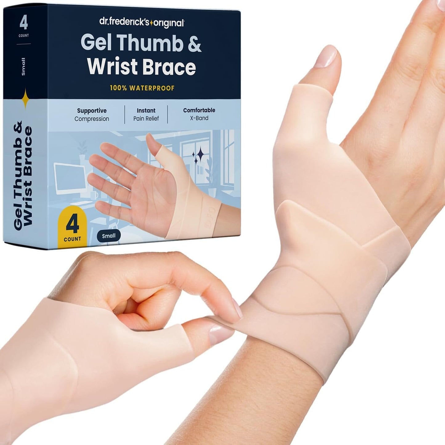 Dr. Frederick's Original Waterproof Thumb & Wrist Brace - 4 ct - Spica Splint - Tendonitis Brace for Arthritis, De Quervain's - Fits Left or Right Hand - Women & Men - Pain Relief & Comfort