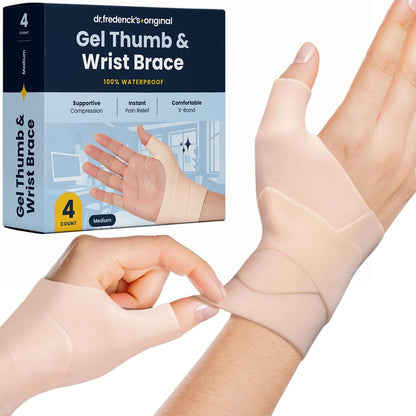 Dr. Frederick's Original Waterproof Thumb & Wrist Brace - 4 ct - Spica Splint - Tendonitis Brace for Arthritis, De Quervain's - Fits Left or Right Hand - Women & Men - Pain Relief & Comfort Wrist Pain Dr. Frederick's Original Medium 