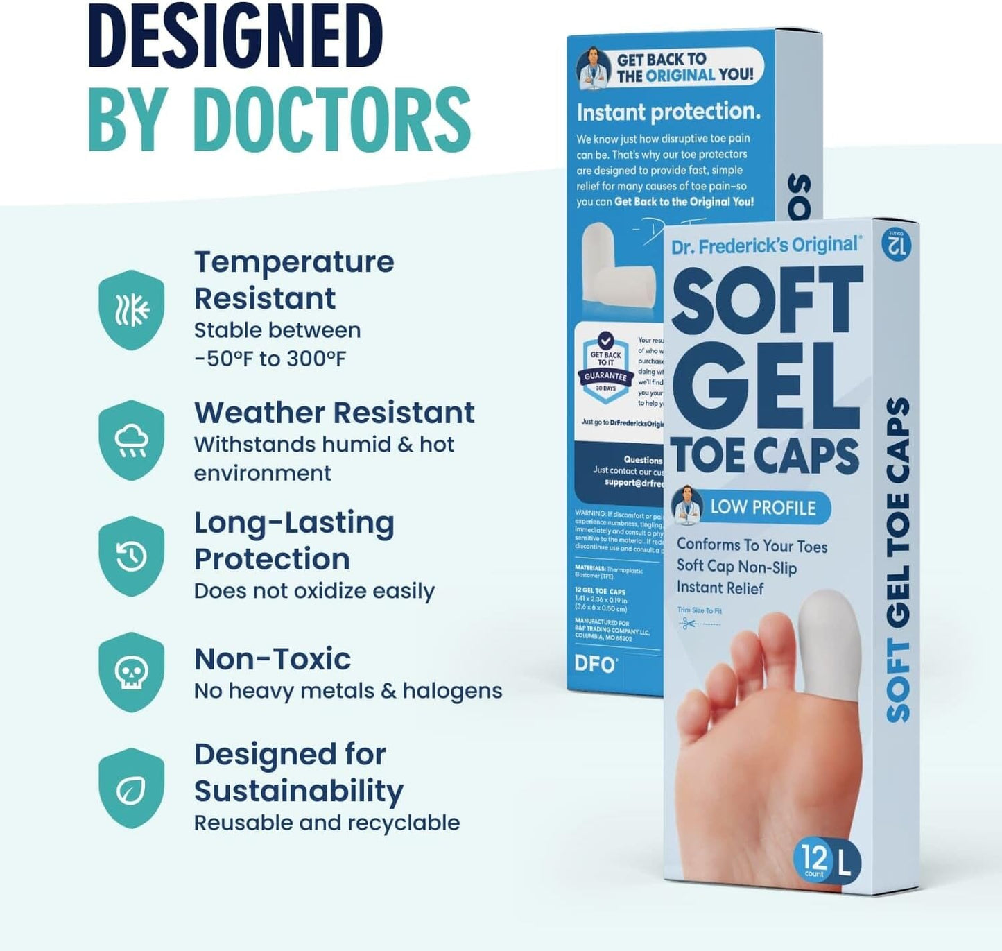 Dr. Frederick's Original Soft Gel Toe Protectors for Men & Women - 12 Pieces - Toe Caps for Foot Pain Relief - Flexible Cushions - Toe Sleeves for Ingrown Toenails, Corns, Calluses, Blisters Toe Care Dr. Frederick's Original 