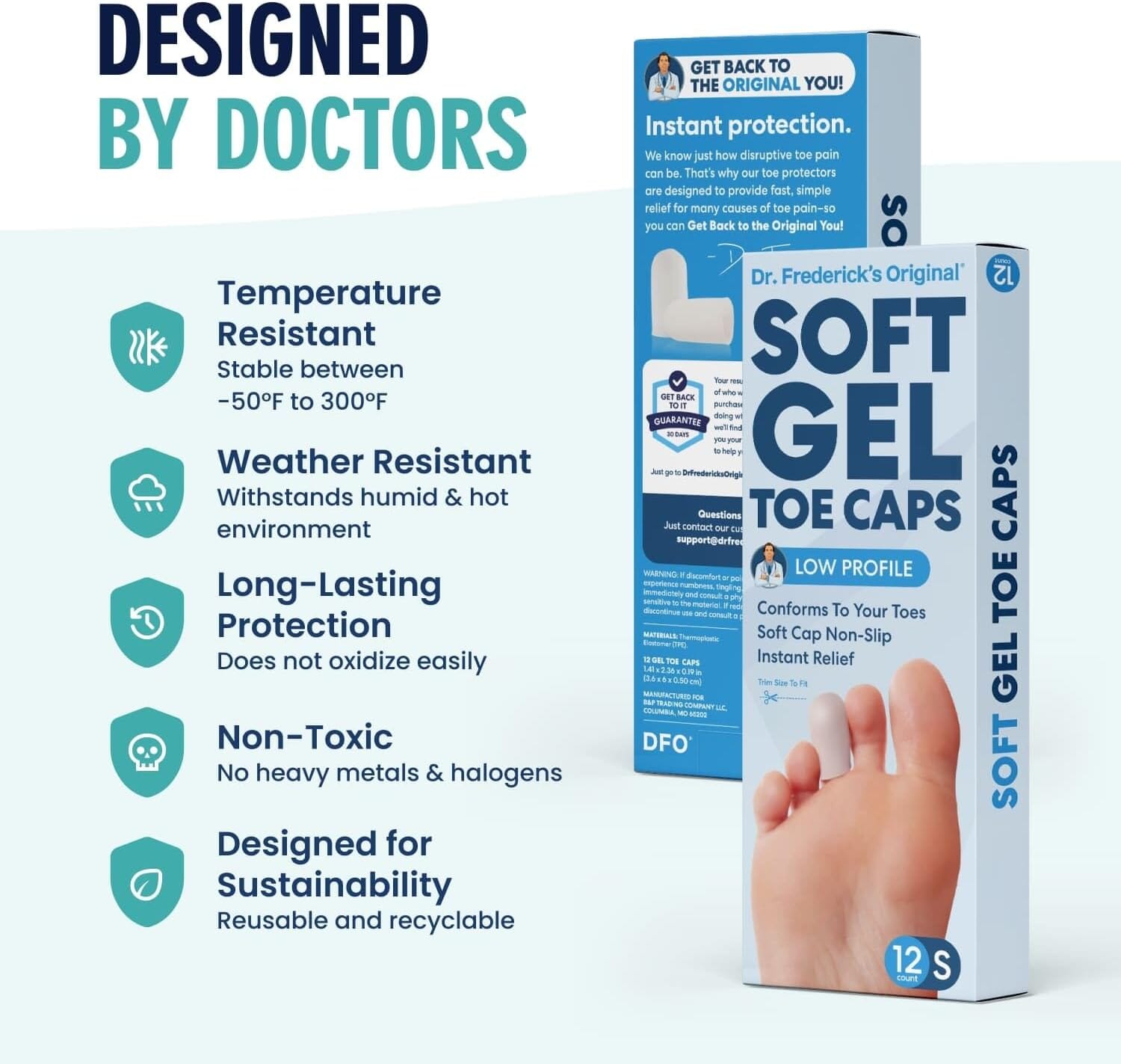 Dr. Frederick's Original Soft Gel Toe Protectors for Men & Women - 12 Pieces - Toe Caps for Foot Pain Relief - Flexible Cushions - Toe Sleeves for Ingrown Toenails, Corns, Calluses, Blisters Toe Care Dr. Frederick's Original 
