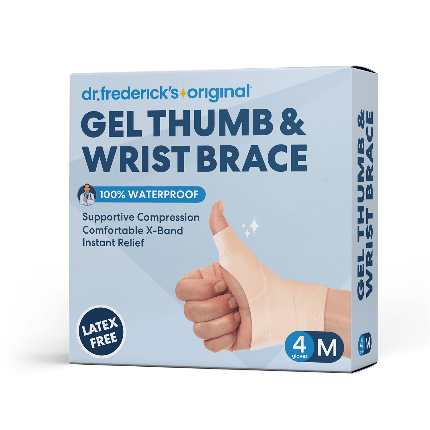 Dr. Frederick's Original Waterproof Thumb & Wrist Brace - 4 ct - Spica Splint - Tendonitis Brace for Arthritis, De Quervain's - Fits Left or Right Hand - Women & Men - Pain Relief & Comfort Hand & Finger Care Dr. Frederick's Original Medium 