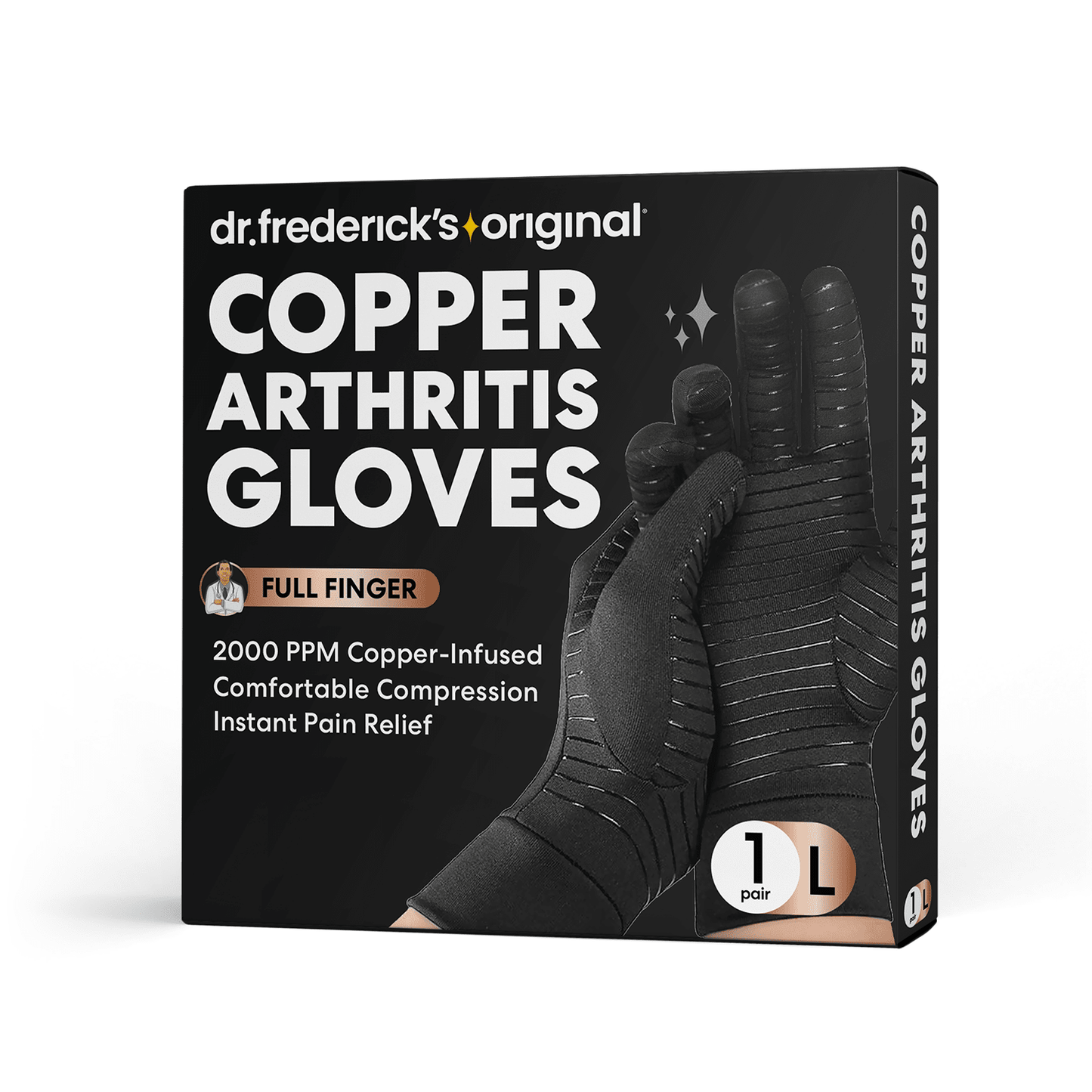 Dr. Frederick's Original Copper Full Finger Comfort Gloves - 2 Gloves - Great for Typing and Everyday Activities Compression Wear Dr. Frederick's Original Large 