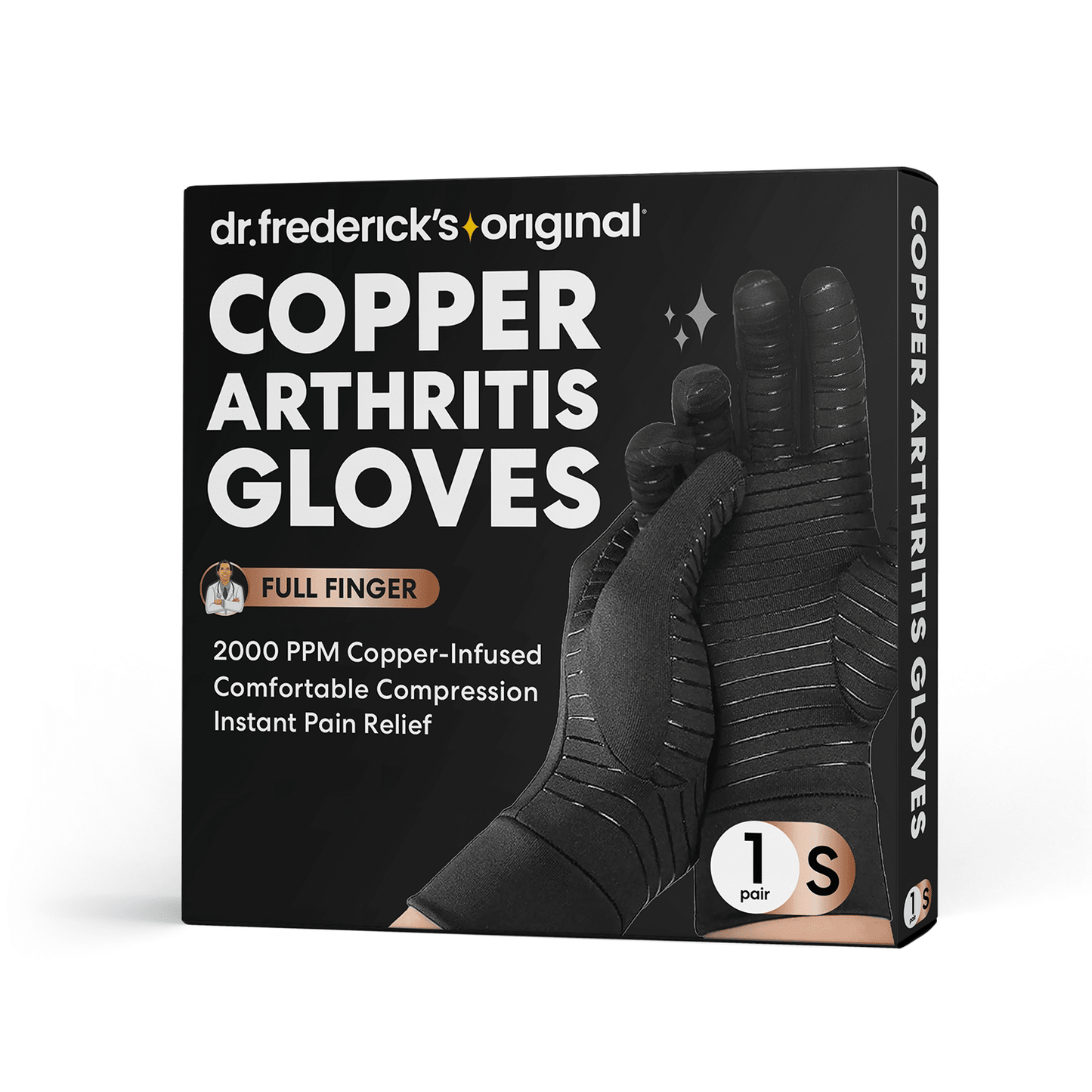 Dr. Frederick's Original Copper Full Finger Comfort Gloves - 2 Gloves - Great for Typing and Everyday Activities Compression Wear Dr. Frederick's Original Small 