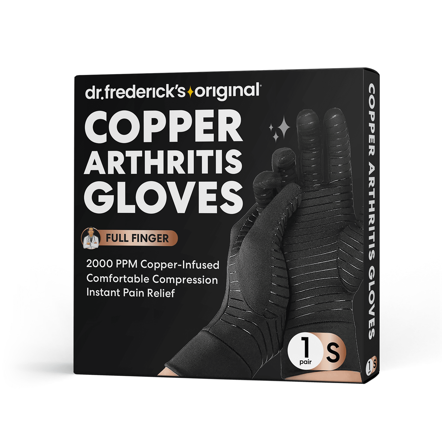 Dr. Frederick's Original Copper Full Finger Comfort Gloves - 2 Gloves - Great for Typing and Everyday Activities Compression Wear Dr. Frederick's Original Small 