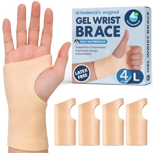 Waterproof Gel Wrist Brace - Thumbless - 2 Pairs Hand & Finger Care Dr. Frederick's Original Large 