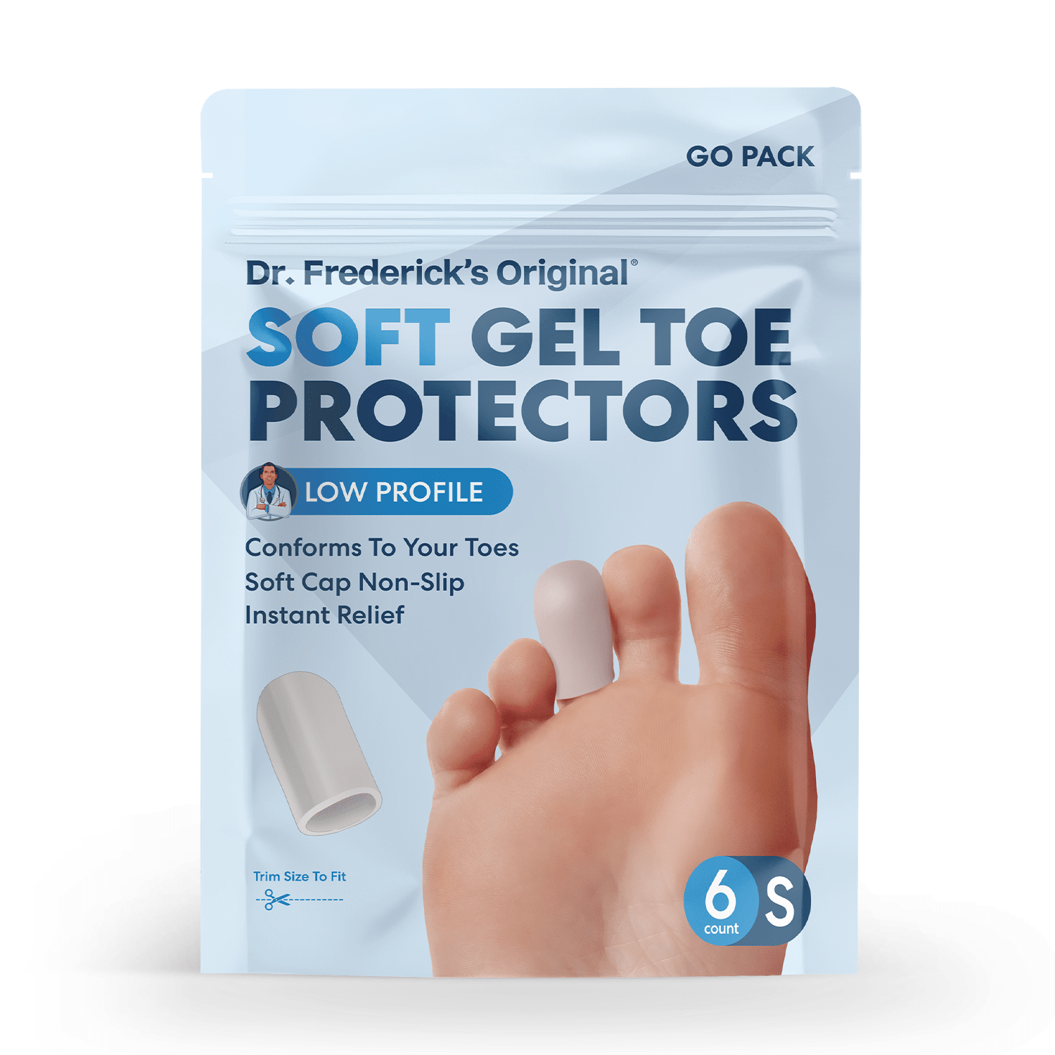 Dr. Frederick's Original Soft Gel Toe Protectors for Men & Women - 6 ct - Toe Caps for Foot Pain Relief - Sleeves for Ingrown Toenails, Corns, Calluses, and Blisters - Small - White Toe Care Dr. Frederick's Original 
