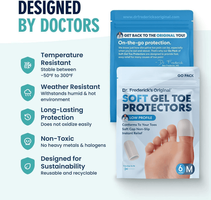 Dr. Frederick's Original Soft Gel Toe Protectors for Men & Women - 6 ct - Toe Caps for Foot Pain Relief - Sleeves for Ingrown Toenails, Corns, Calluses, and Blisters - Medium - White Toe Care Dr. Frederick's Original 
