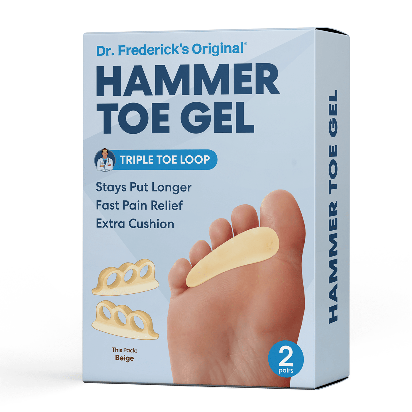 Dr. Frederick's Original Hammer Toe Gels - 2 Pairs - All-Day Relief for Crooked & Overlapping Toes - Soft Cushioning - Symptomatic Support for Toe Alignment - White - 3 Loop Design Toe Care Dr. Frederick's Original Beige 