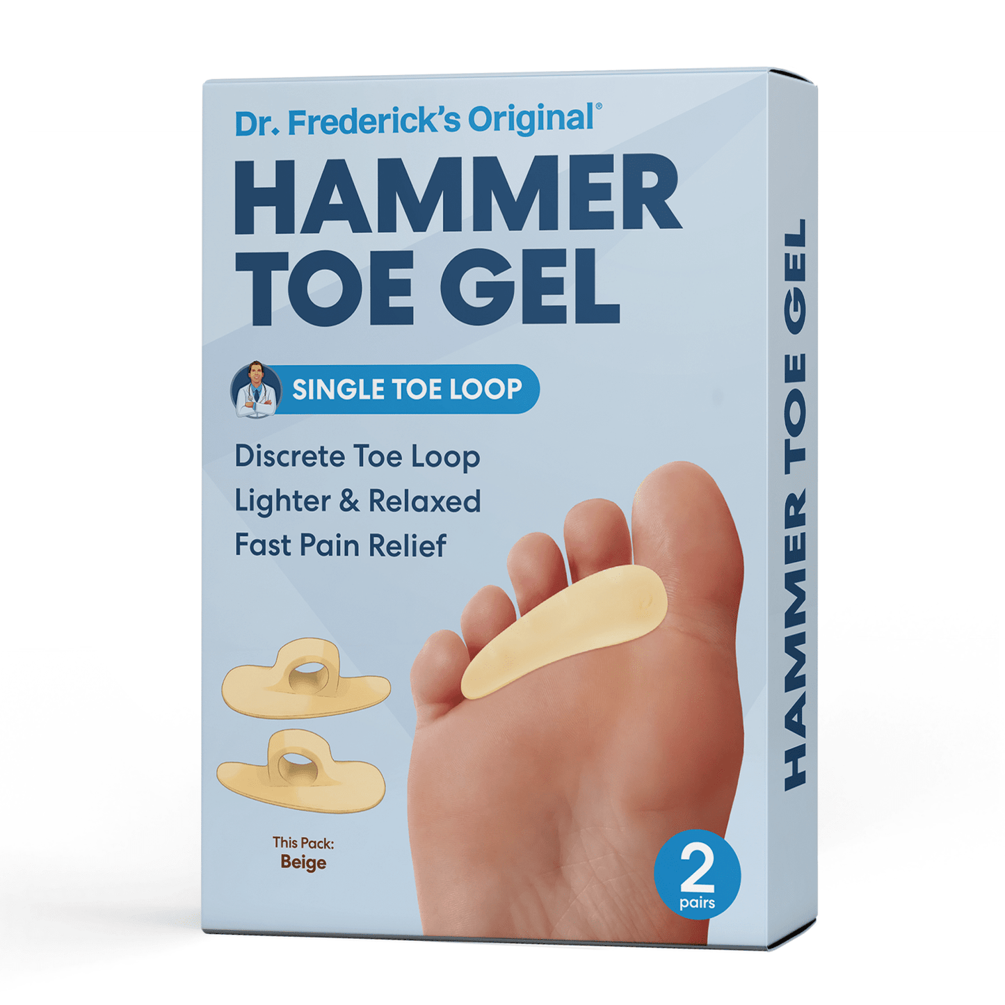 Dr. Frederick's Original Hammer Toe Gels - 2 Pairs - Hammertoe Support Crest for Women & Men - Cushion & Temporary Splint for Toe Alignment, Crooked Toes, and Pain Relief - White - 1 Loop Design Toe Care Dr. Frederick's Original Beige 