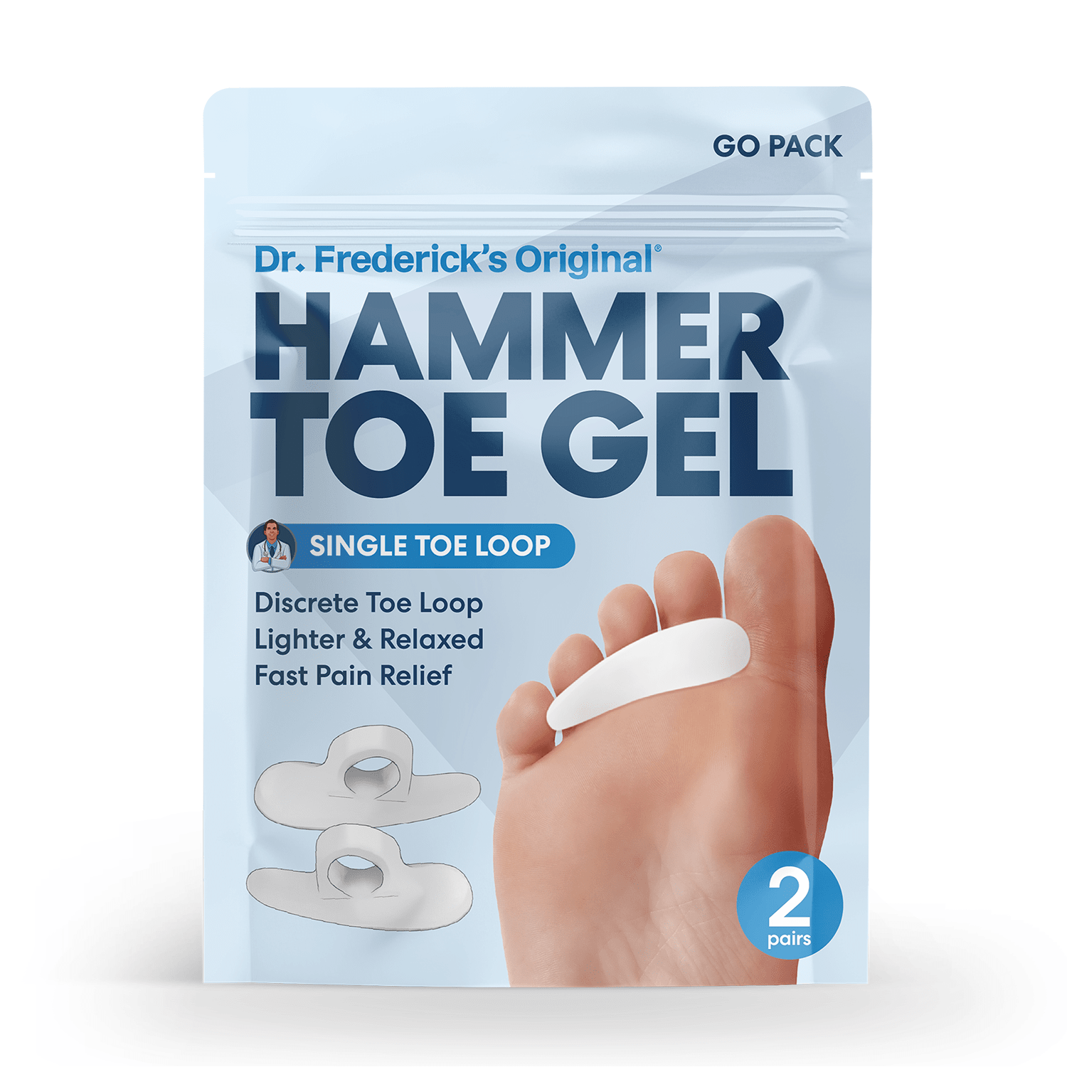 Dr. Frederick's Original Hammer Toe Gels - 2 Pairs - Hammertoe Support Crest for Women & Men - Cushion & Temporary Splint for Toe Alignment, Crooked Toes, and Pain Relief - White - 1 Loop Design Toe Care Dr. Frederick's Original 