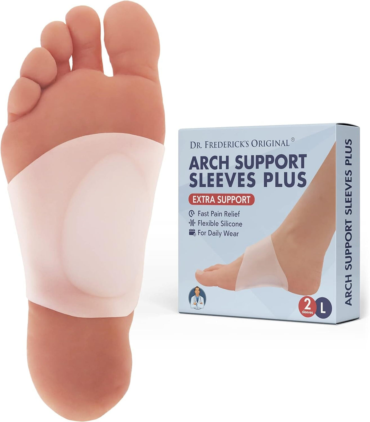 Dr. Frederick&#39;s Original Arch Support Sleeves Plus - Flat Foot Arch Supports for Men &amp; Women - 2 Pieces - Arch Pain Relief Foot Pain Dr. Frederick&#39;s Original Large/X-Large 