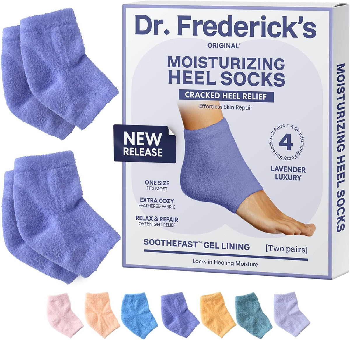 Dr. Frederick&#39;s Original Moisturizing Fuzzy Heel Socks - 2 Pairs - Cozy Gel-Lined Sleep Socks for Women &amp; Men - Soothes Dry, Cracked Feet - Heel Repair Dr. Frederick&#39;s Original Lavender Luxury 