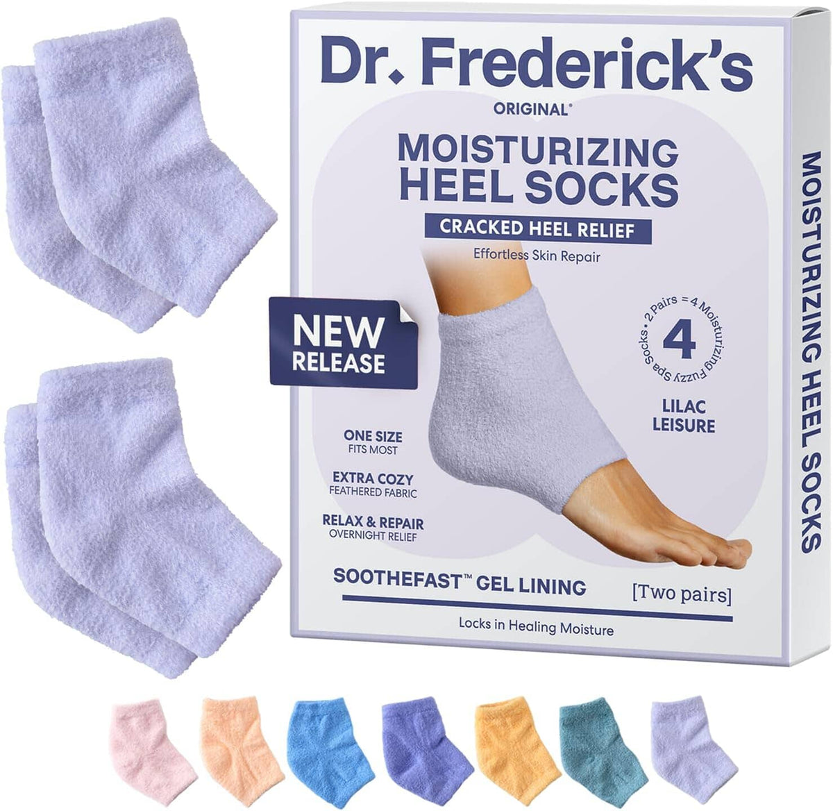 Dr. Frederick&#39;s Original Moisturizing Fuzzy Heel Socks - 2 Pairs - Cozy Gel-Lined Sleep Socks for Women &amp; Men - Soothes Dry, Cracked Feet - Heel Repair Dr. Frederick&#39;s Original Lilac Leisure 